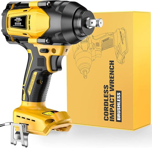 Impact Wrench Compatible with De-Walt 20V Battery: 1/2 Inch Hog Ring Impact Driver High Torque - 600 Ft-lbs Cordless Impact Gun - Brushless Motor with LED Light And Blet Clip - Tool Only