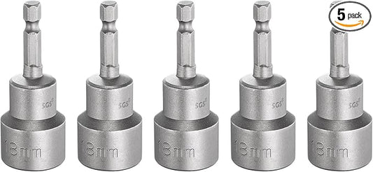 HARFINGTON 5pcs Nut Driver Drill Bit 18mm Metric Socket 1/4" Hex Shank 2.56" (65mm) Long Magnetic 6-Point Sockets Quick Change CR-V Steel Bolt Setters for Power Drill Drivers