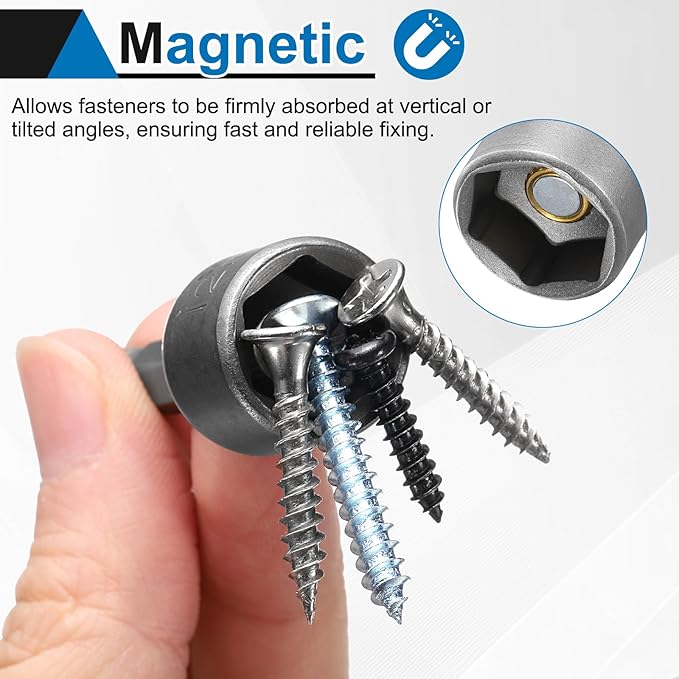 HARFINGTON 5pcs Nut Driver Drill Bit 9mm Metric Socket 1/4" Hex Shank 1.89" (48mm) Long Magnetic 6-Point Sockets Quick Change CR-V Steel Bolt Setters for Power Drill Drivers