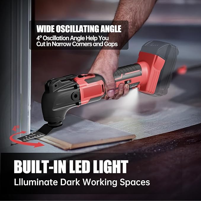 Cordless Oscillating Tool for Milwaukee 18V Battery, Oscillating Multi Tool Kit with Auxiliary Handle, 6 Variable Speed, Oscillating Saw for Scraping, Sanding, Cutting Wood (Battery Not Included)