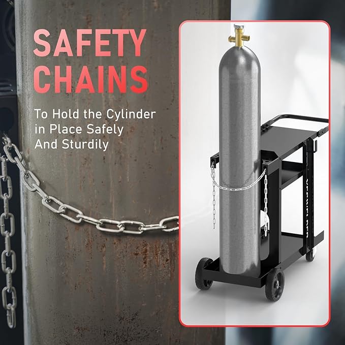 YESWELDER Welding Cart for TIG MIG Welder and Plasma Cutter,Three-Layer Welder Cart,Tank Storage Safety Chains, Heavy Duty Large Storage 360째 Rolling Welding Trolley