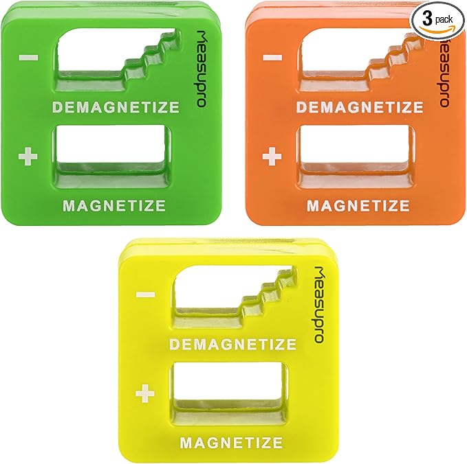 Demagnetizer and Magnetizer For Screwdrivers Tips, Bits, and Small Tools, Large or Big Screws, Drills, Drill Bits, Sockets, Nuts And Nails, 3 Pack Green, Yellow, Orange