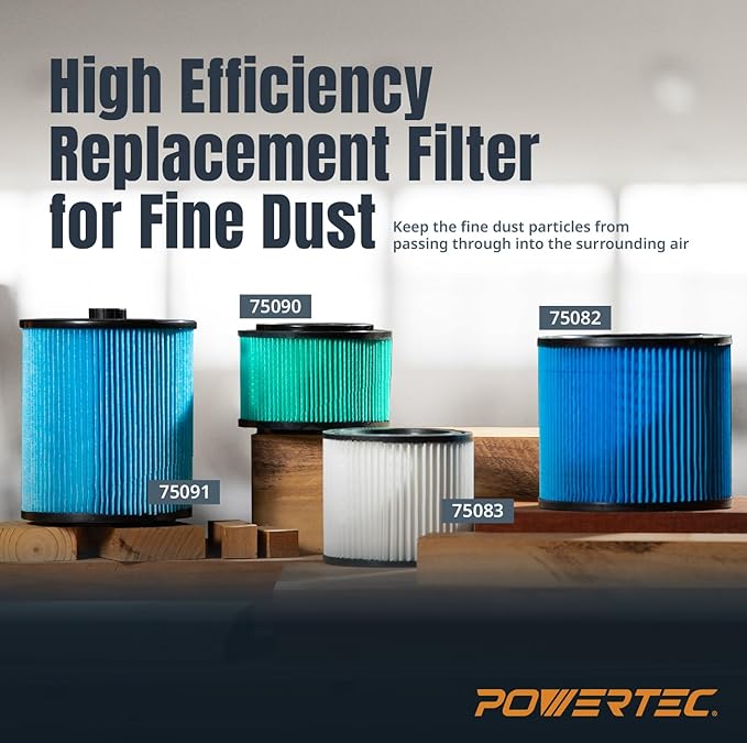 POWERTEC 90398 Cartridge Filters 2PK for Shop Vac, 9039800, 9039833 Type AA Replacement Filters, Fits Shop-Vac Most 4 Gallon and Less Wet/Dry Vacuum Cleaners (75083-P2)