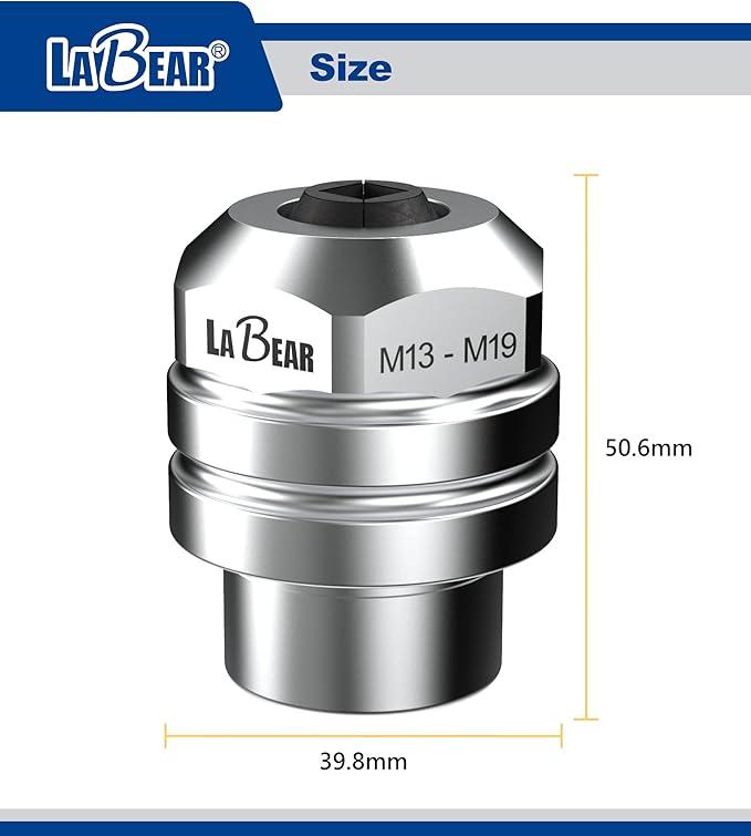 LABEAR 1/2"DR x M13?밠19 Interchangeable Adjustable Tap Chuck Adaptor ??Heavy-Duty Tap Socket for Hand Tapping