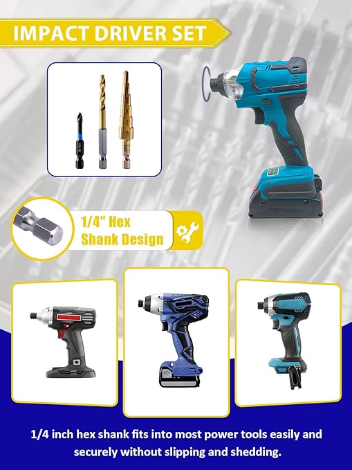 Handree 30pcs Impact Bit Set, Screwdriver Bit Set 11pcs, Hex Shank Drill Bit Set 16pcs, Step Drill Bit 3pcs, High Speed Steel Materialand Titanium Coating, S2 Alloy Steel Bits with Index Box