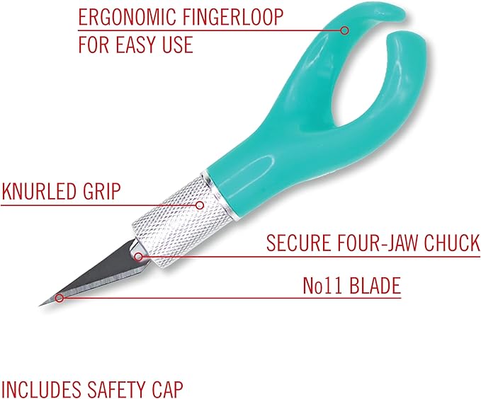 Excel Blades K71 Fingertip Craft Knife ??7-Inch Ergonomic Hobby Knife with Finger Loop ??Precision Cutting Tool for Paper, Vinyl, Foam, and Stencils ??Includes #11 Blade and Safety Cap ??Teal Green