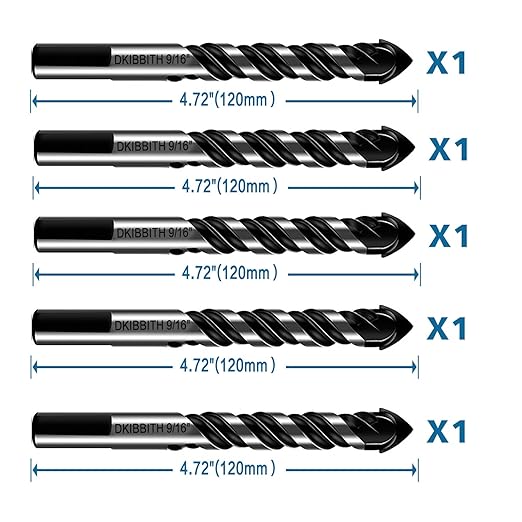5-Piece 9/16??Masonry Drill Bits for Tile Glass Ceramic Wall Brick Stone Soft-Metal Wood,9/16 Inch Concrete Drill Bits Cement Drill Bit Set, 3-Flat Shank, YG8 Carbide Tungsten Steel Alloy Tip 14mm