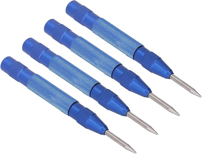 Center Punch, 4Pcs 5inches Center Punch Automatic High Speed Steel Tool Set Kit for Furniture Installation Machine Maintenance (Blue)