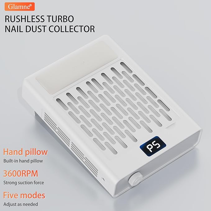 Nail Dust Collector, Professional Brushless Turbo 5 Speed Dust Collector Powerful Duster Machine Tool for Acrylic Nail Polishing