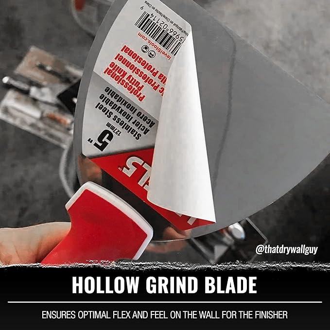 4" Soft-Grip Stainless Steel Drywall Joint Knife - LEVEL5 | Pro-Grade | Comfortable Finishing Hand Tool | Metal Hammer End | Sheetrock Gyprock Plasterboard Mud | 5-140