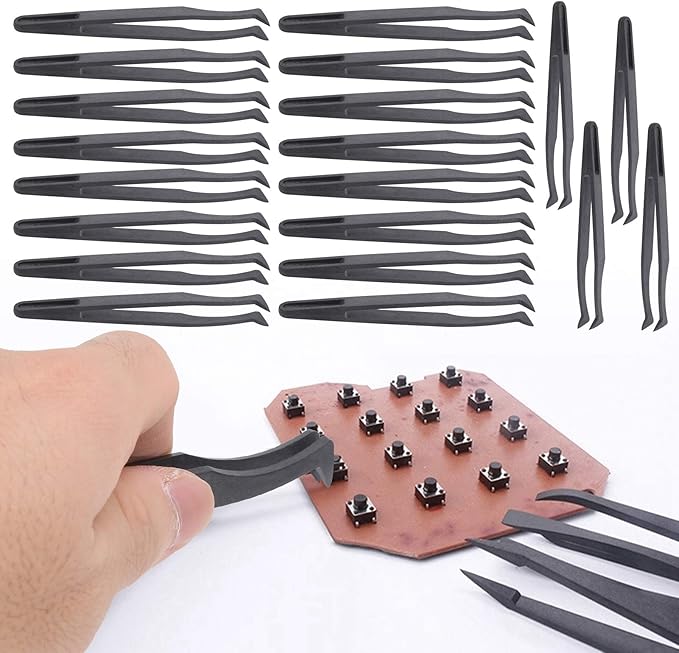 20Pcs Industrial Tweezers, 20Pcs 93306 Anti‑Static Tweezers Accury and Small in Size PPS+carbon Fiber for Processing and Installation Of Components
