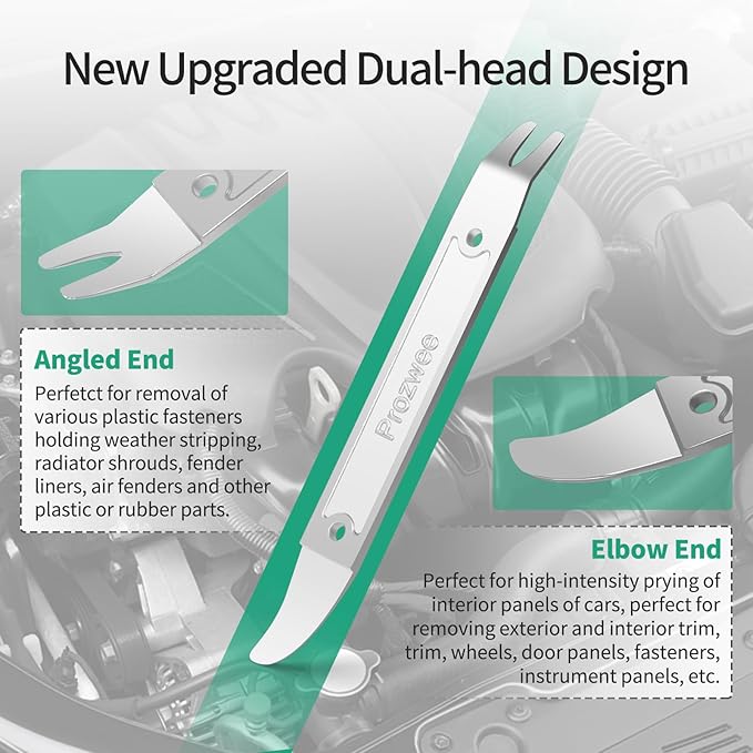 4140 Steel Durable Pay Bar,Multi-Function Trim Removal Tool for Compact Panel,Auto Trim Interior,Sheet Metal,Fasteners,Also for Bumper Retainer Clips-2PCS Silvery
