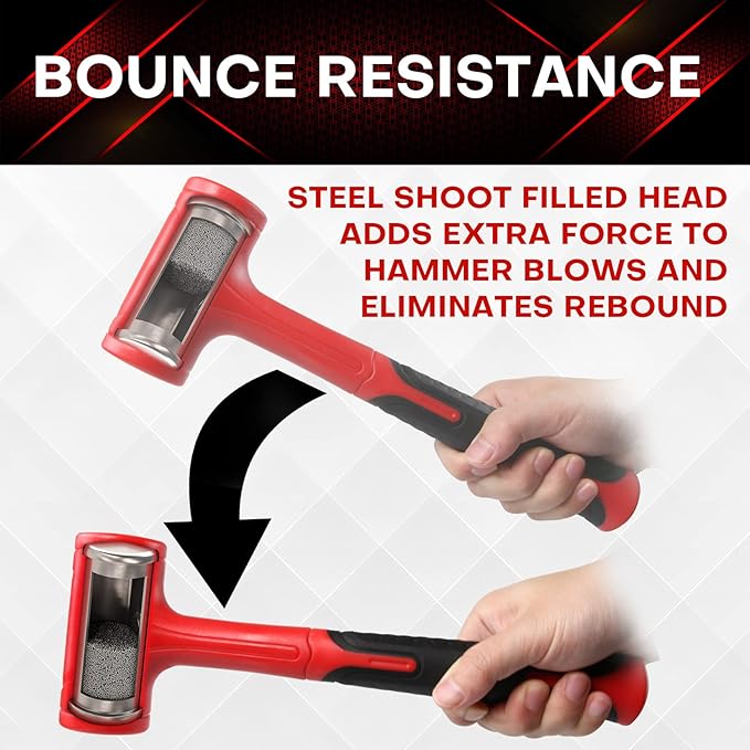 YIYITOOLS Dead Blow Hammer-45oz(3LB), Red and Black, Shockproof Design, No ReboundMallet Machinist Tools Unibody Molded Checkered Grip Spark and Rebound Resistant (YY-3-011)
