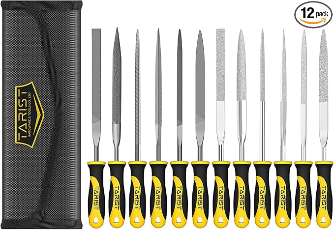 12PCS Needle File Set with Tool Bag, Small File Set Includes 6pcs Jewlers Files & 6 Steel Files for Metal, Jewlers, Wood, Leather and Plastic