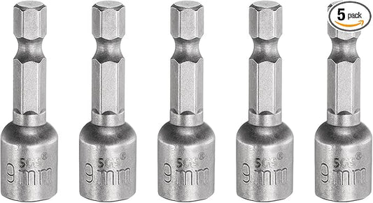 HARFINGTON 5pcs Nut Driver Drill Bit 9mm Metric Socket 1/4" Hex Shank 1.65" (42mm) Long Magnetic 6-Point Sockets Quick Change CR-V Steel Bolt Setters for Power Drill Drivers