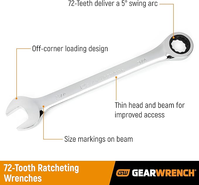 GEARWRENCH 34 Pc. Standard & Stubby Ratcheting Wrench Set, SAE & Metric - 85034