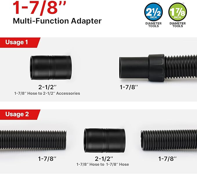 Shop-Vac Premium Universal Hose Plastic 8'X 1-7/8", Vacuum Hose Compatible with Rigid, Dewalt, Husky, Craftsman, Bauer, Masterforce Vacuum Cleaners