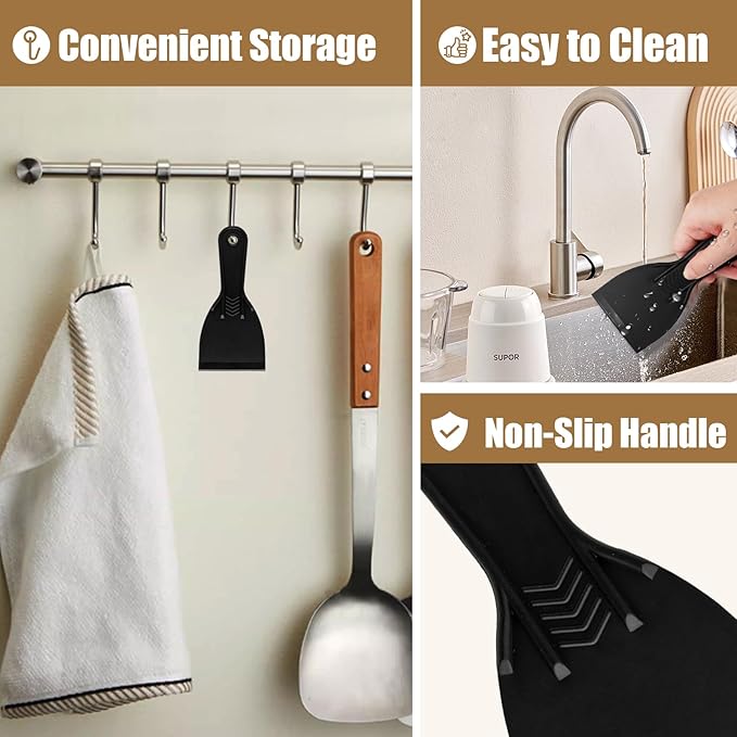 6pcs Flexible Plastic Putty Knife Set - 3 Inch Wide Scraper for Wall Repair, Spackling, Drywall Taping & Painting Projects (Black)