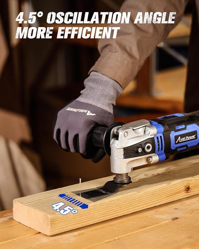 AVID POWER Oscillating Tool, 3.5-Amp Oscillating Multi Tool with 4.5째 Oscillation Angle, 6 Variable Speeds and 13pcs Saw Accessories, Auxiliary Handle and Carrying Bag - Blue