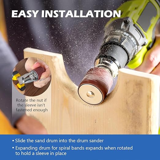 Sanding Drum and Sleeves Set 1-1/2’’,1’’, 1/2’’ with 2 Rubber Erasers, Drill Sanding Kit for Sanding Polishing Multiple Materials Wood Fiberglass Metal, 80, 120 Grit-27PCS