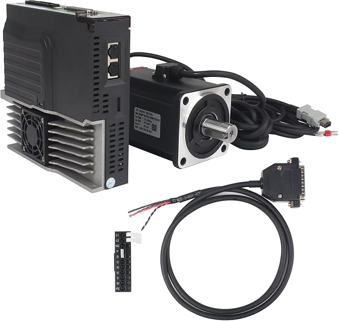 with Brake 750W AC Servo Motor Kit, CNC 220V 4.4A 3000rpm L3000 17-bit Encoder RS485 Servo Motor Driver Controller Kit for CNC Engraver Milling Machine/Robot