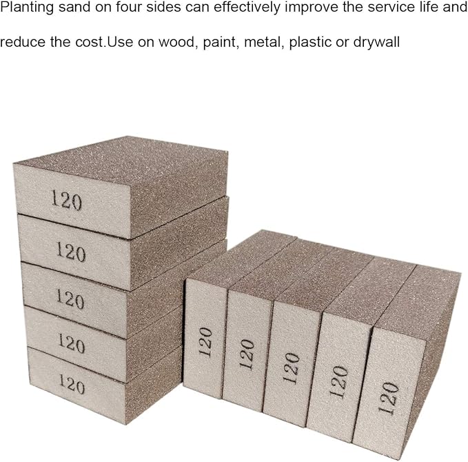 10 Pack 120 Grit Sanding Sponge, Washable and Reusable Sanding Blocks Great for Pot Brush Pan Brush Sponge Brush Glasses Sanding Wood Sanding Metal Sanding (120 Grit-10 Pack)