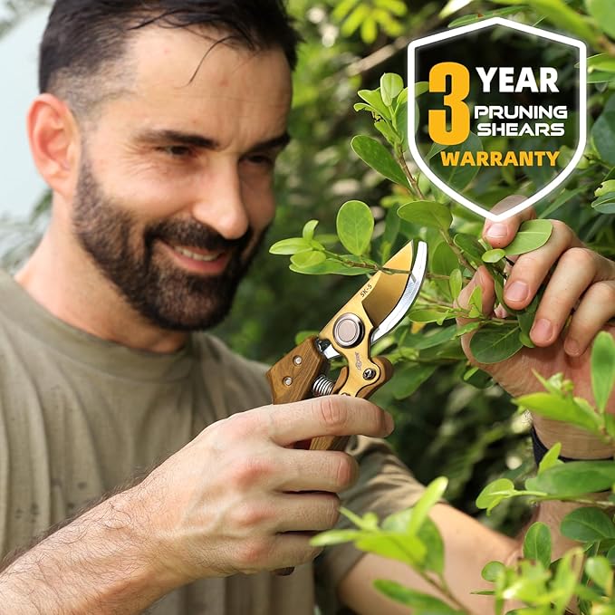 DECERK 8.5" Professional Bypass Pruning Shears ??Heavy Duty Garden Scissors & Clippers for Wood & Tree Trimming, Ultra Sharp SK5 Blade, Ergonomic Handle, Perfect Gardening Gift, 2025 Wood-Like Finish
