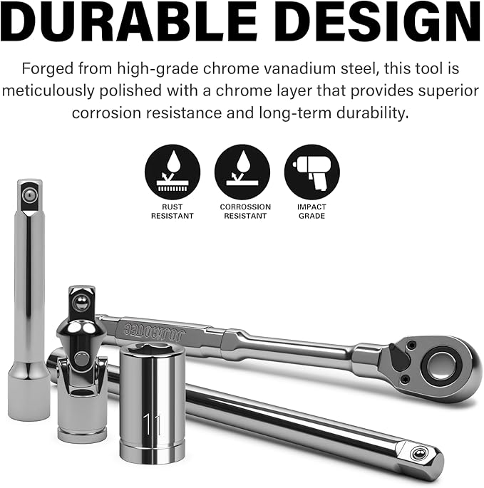 86-Piece Mechanics Tool Set, 1/4" 3/8" 1/2" Shallow Drive Socket & Ratchet Set, SAE/Metric, 90-Tooth Ratchet, Extension Bars, CR-V Steel Tool Kit with Storage Case