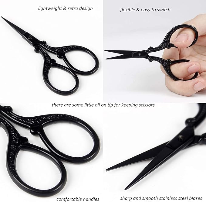 BIHRTC 3.6 Inch Embroidery Black Sharp Tip Stainless Steel Scissors Small Sewing for DIY Sewing Art Work Cross Stitch Household Needlepoint Scissors