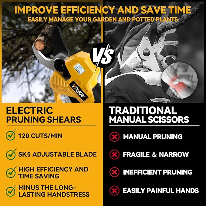 Brushless Electric Pruning Shears for DeWalt 20V Battery, Portable Cordless Pruning Shears with LCD Display竊냆K5 Blades, Adjustable Cutting Diameter 0.8-1.2 Inch for Gardening Tree Pruning(NO Battery)