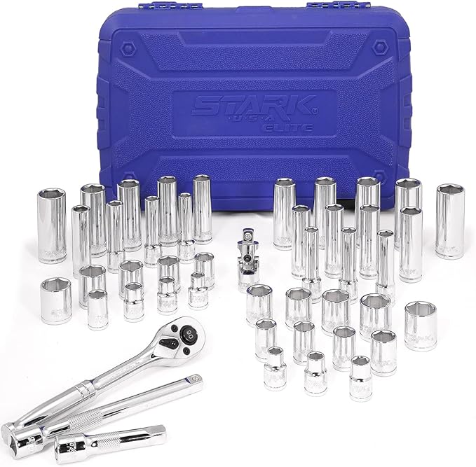 Stark USA 47-Pieces 1/4-Inch and 3/8-Inch Drive Socket Set with 90 Tooth Reversible Ratchet