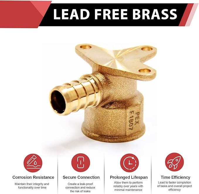 (Pack of 2) EFIELD Pex 1/2 Inch x 1/2 Inch Female NPT Drop-ear Elbow, Barb Crimp Brass Fitting for Transition from Pex to Threaded,(PEX1807154)