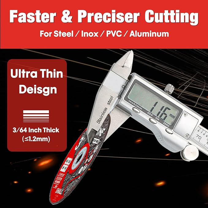 SHALL 25-Pack Cut Off Wheels 3??x 3/8??x 3/64??- Ultra Thin Cutting Wheel with Pouch for Angle Grinder & Cut-Off Tools - Fast Cutting Disc for INOX, Steel, Iron, Non-Ferrous Metal & PVC