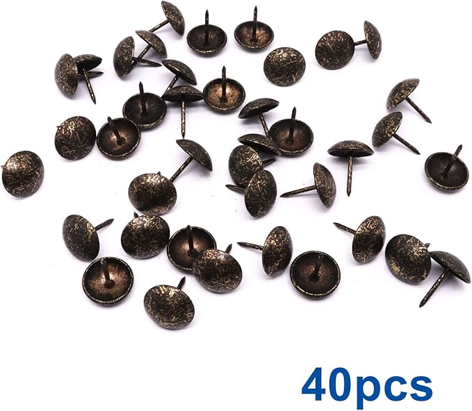 YuGtcen 40pcs Upholstery Tacks for Furniture, Decorative Nails Thumb Tacks Metal Upholstery Nails for Wood Pins Vintage Furniture Tack (18x23mm, Antique Bronze)