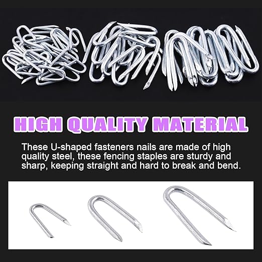 Swpeet 200Pcs 3/4" - 0.09"횞0.79" Steel Wire Staples, Concrete Metal Wire Twisting Fence, Fence Staple Nails, U Shaped Nails for Fencing, Wire Mesh and Woven Fencing