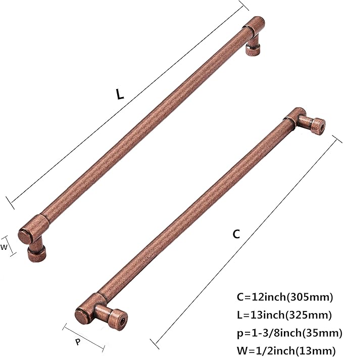 khtumeware 2 Pack 12 Inch(305mm) Vintage Antique Copper Cabinet Pulls Kitchen Cabinet Hardware for Cupboard Drawer Handles Dresser Pulls