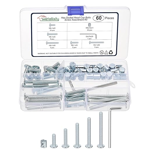 METALLIXITY Furniture Crib Screws Replacement Set with Wrench(M6-1x20/40/60/80mm) 40Pcs, Galvanization Connector Bolt M6 Screw Barrel Nuts Binding Screws, for Chair Cabinet Bed, Silver White