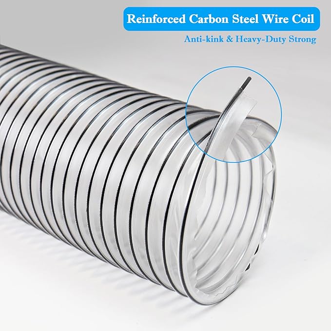 4" x 50' PVC Dust Collection Hose,4 Inch Dust Collector Vacuum Hose for Woodworking Dust Collection Systems,PVC Dust Collection Tube Flexible Clear Debris Fume Collection Hose w/Carbon Steel Wire
