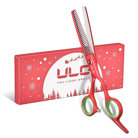 ULG 6.5" Hair Thinning Scissors, Japanese Stainless Steel, Professional Texturizing Shears, Barber?셲 30-Tooth Blending Thinner for Stylist & Home Use, Christmas Gifts for Women Men Family Red