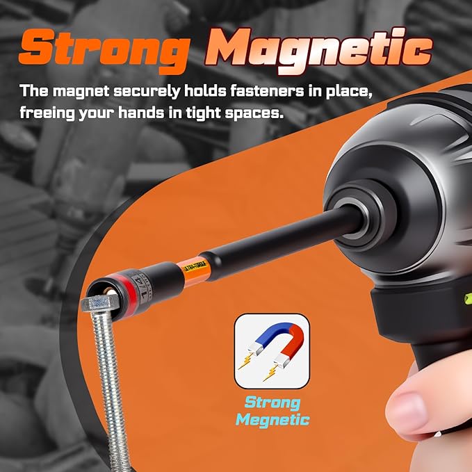 Impact Nut Driver Set, 10 Pieces 6?쒵ong 1/4?? Point Alloy Steel Magnetic SAE Nut Setter Set Use For Require Installing 1/4 Hex Shank Impact Driver with Case Box
