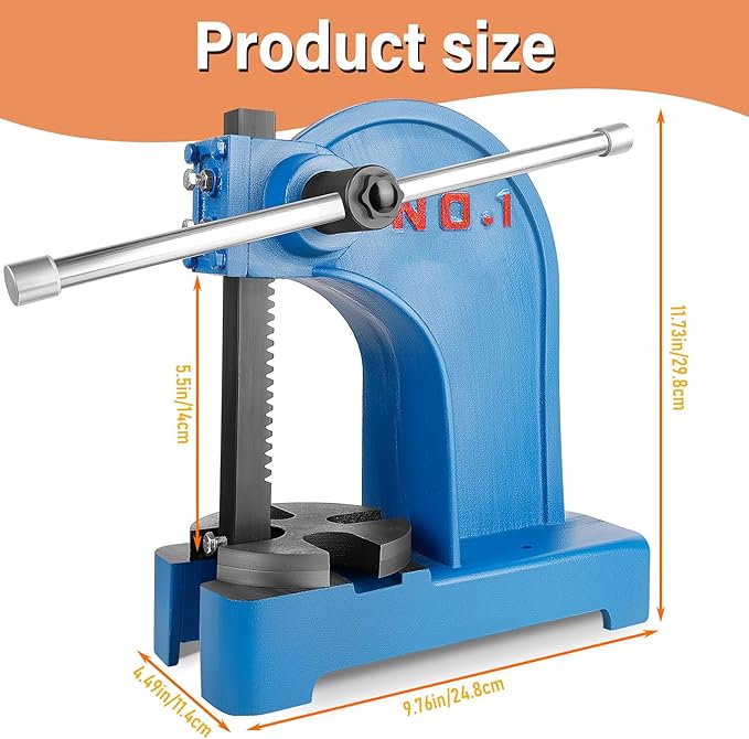 1 Ton Arbor Press Manual Heavy Duty Arbor Press Machine, 5.5" Work Height,Manual Arbor Press Cast Iron Desktop Punch Press, for Punching,Bending, Stretching (Blue, 1T)
