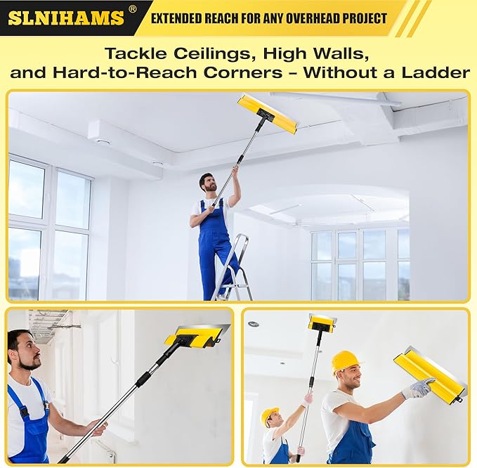 SLNIHAMS Drywall Skimming Blade Set with Replaceable Blades ??5 Stainless Steel Blades (16"-32"), 29"-47" Telescoping Handle & Grip Adapter ??Professional Wall Finishing Tools for Smooth Coating