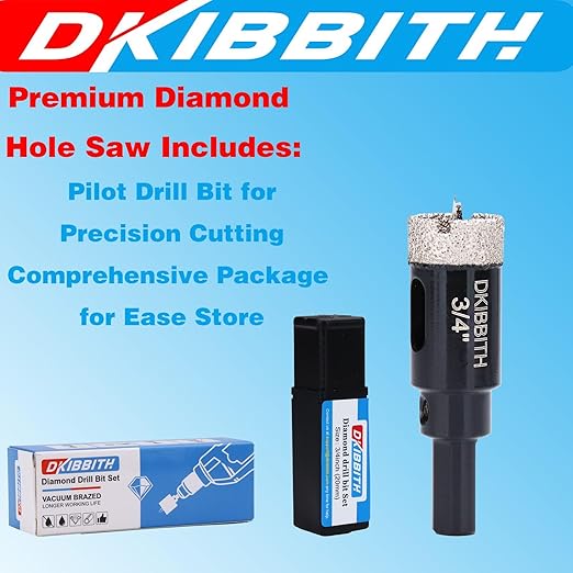 3/4" Diamond Hole-Saw Bits with Pilot Drill Bit - 2pc 3/4 inch Diamond Tipped Tile Hole Saws with Guiding Bit for Accurate Drilling, for Porcelain Tile Ceramic Pottery Granite Stone Glass Bottles 20mm