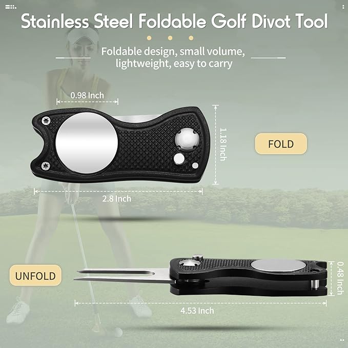 6 Packs Golf Repair Tool Stainless Steel Foldable Golf Divot Tool Magnetic Button Ball Marker