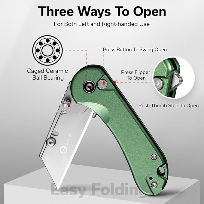 CIVIVI Folding Utility Knife Box Cutter, Elementum Utility Pocket Edc Knife with 3Pcs Extra Razor Blades, Three Ways to Open, Ideal Gifts for Men Women C23039B-3
