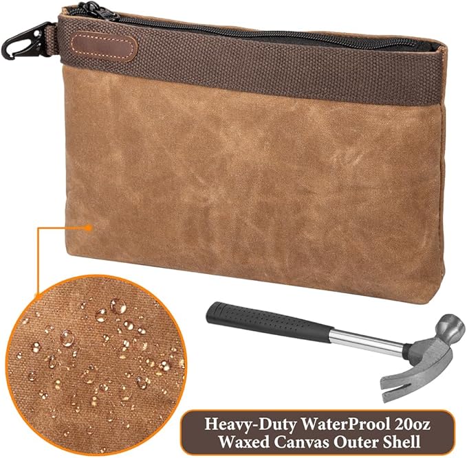 Waxed Canvas Tool Pouches 4 Pack ??11-Inch Heavy-Duty Zipper Tool Bags Set, Waterproof Utility Storage Pouches for Tools, Cables, Gear & Supplies ??Rugged Tool Organizer Bags