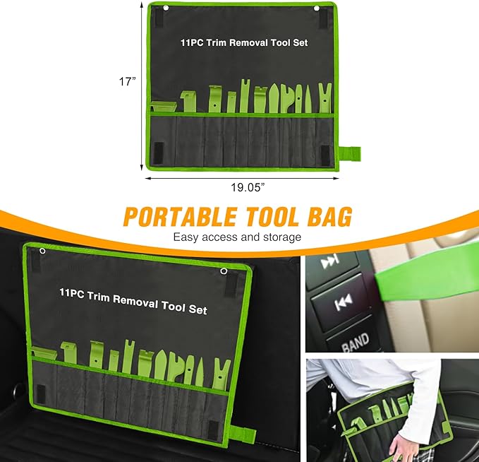 GOOACC 11PCS Auto Trim Removal Tool Kit No-Scratch Tool Kit for Car Audio Dash Window Molding Fastener Remover Tool Kit-Green