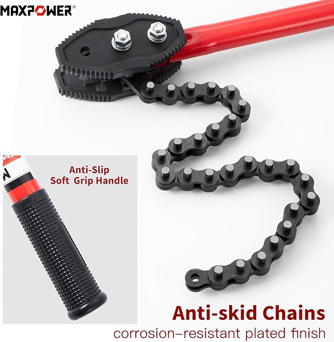 MAXPOWER Chain Wrench, 35-inch Heavy Duty Chain Pipe Wrench with 26.4-inch Length of Chain, Fits Max 7-inch Diameter