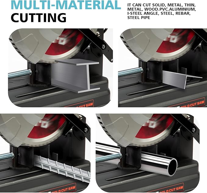 DJBL 14" Brushless Cold Cut Saw - 3500w, Changeable Speeds, 66 Teeth Ferrous Metal Blade, 45 Degree Adjustable