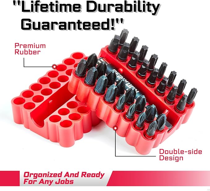 Impact Screwdriver Bits Set, 33 Pieces 1?쒶ulti Head Magnetic S2 Steel Driver Bits PH/SQ/Torx With Red Soft Base